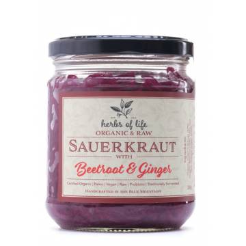 Herb's of Life organic Sauerkraut with beetroot and ginger. 380g